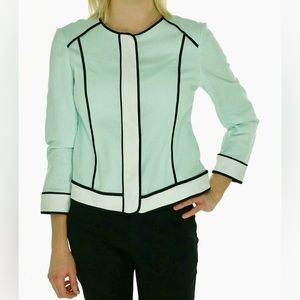 Jones New York SZ-10 NWT Women's Linen Jacket in Mint with Contrast Zip Trim.
